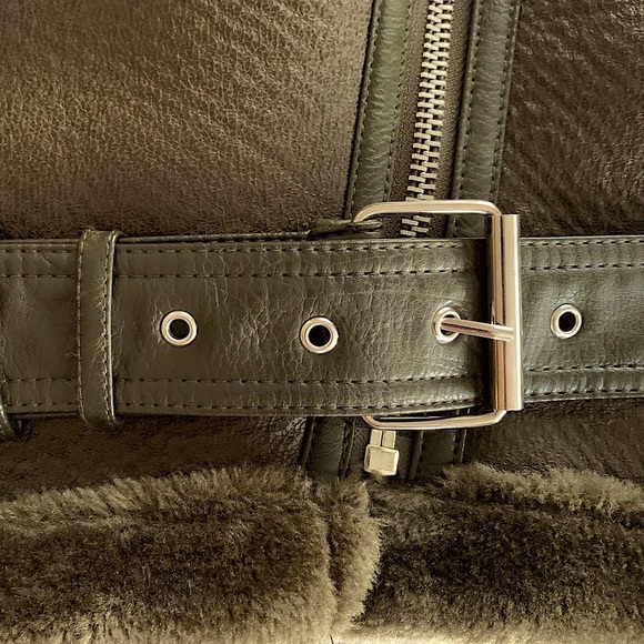 Forever 21 moss green faux suede|fur oversized aviator jacket size Small - Picture 5 of 13